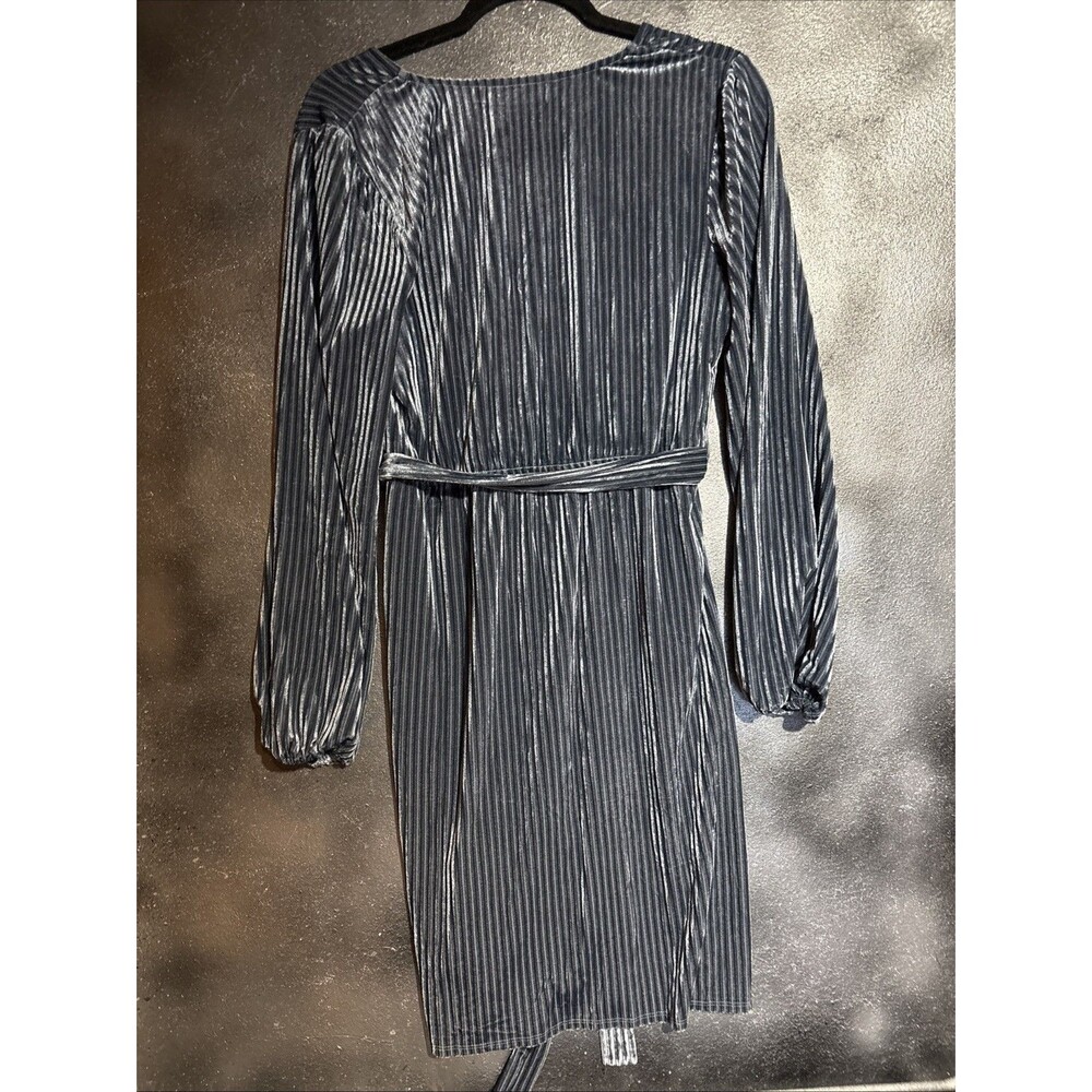 Merokeety Women's Long Sleeve Blue Wrap Velvet V Neck Dress L Fall Soft Cozy - Picture 5 of 5